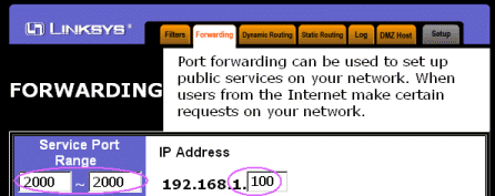 router forwarding settings page